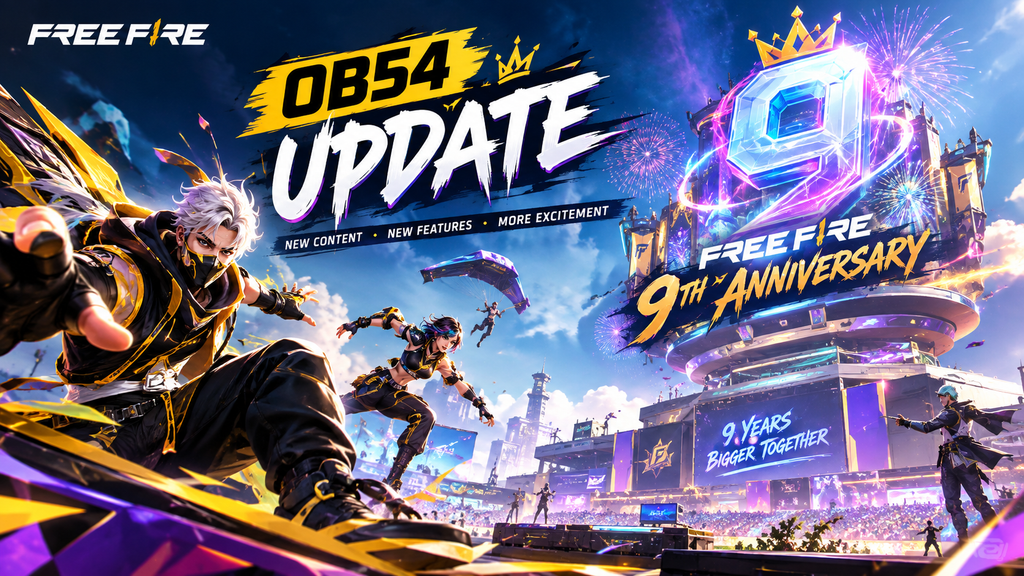 Free Fire OB54 update banner for 9th Anniversary celebration